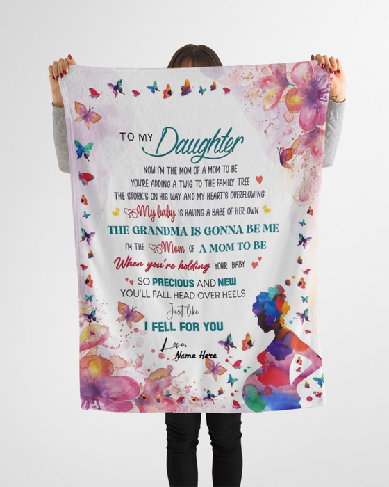 Personalized Fleece Blanket For Daughter Print Pregnant Mother And Butterfly Customized Blanket Gift For Birthday