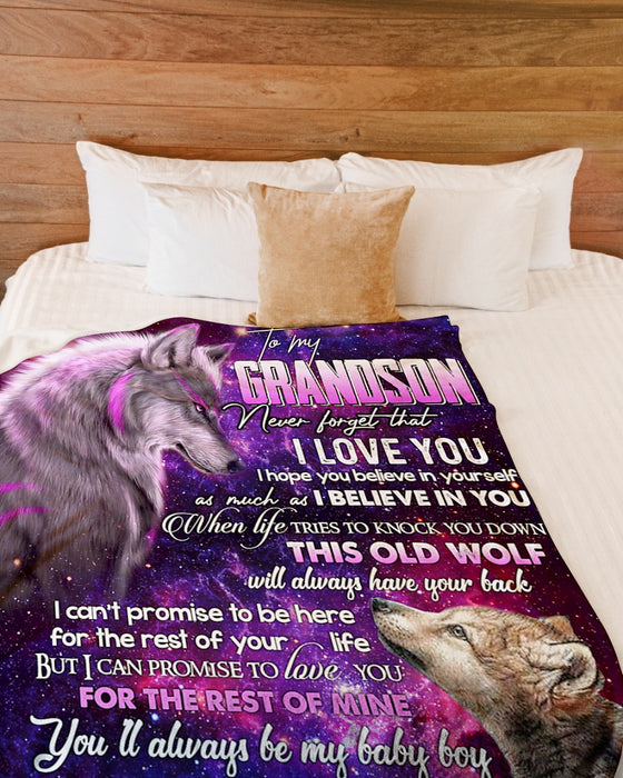 Personalized To My Grandson Blanket From Grandparents Purple Wolf Always Have Your Back Custom Name Gifts For Christmas