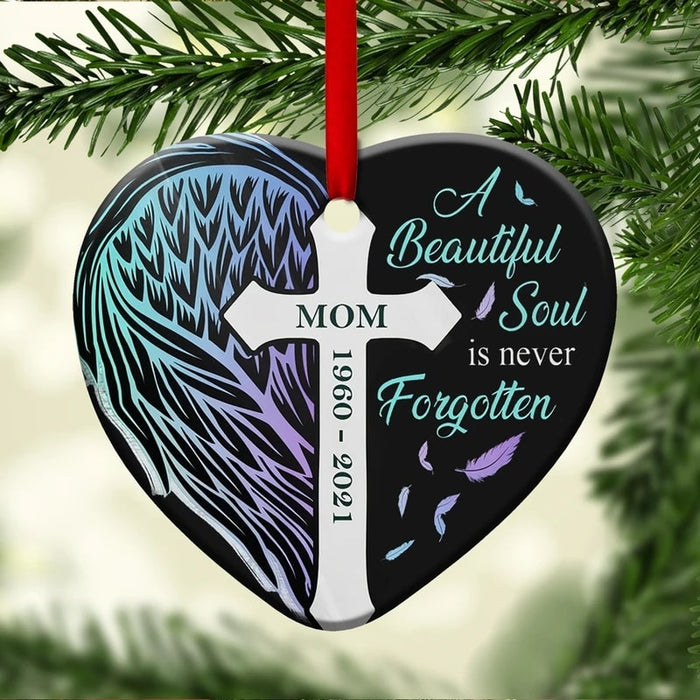 Personalized Memorial Heart Ornament Jesus For Mom In Heaven Custom Name and Year Angel Wings Never Forgotten Ornament