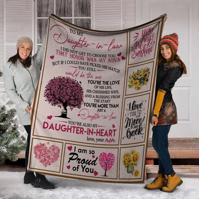 Personalized Vintage Fleece Blanket To My Daughter In Law You Are The Love Of His Life Pink Tree Print Custom Name
