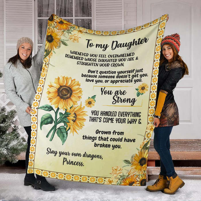 Personalized Fleece Sherpa Blanket To My Daughter Remember You Are Strong Sunflower Blanket From Mom Custom Name