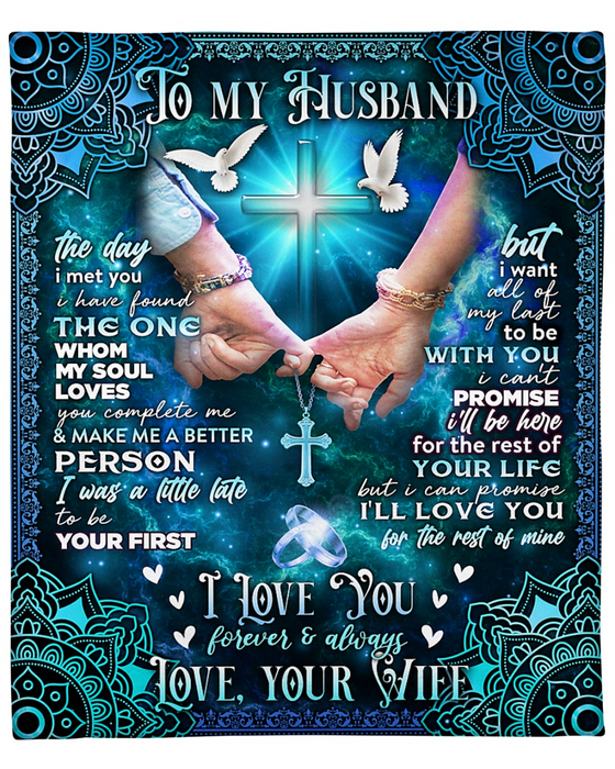 Personalized Fleece Blanket For Husband Print Hand In Hand Under The Cross Christ Love Quotes For Him Customized Blanket Gift For Anniversary Valentines Day