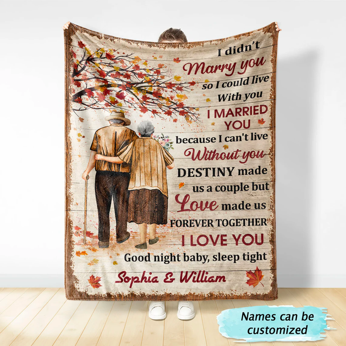Personalized Valentine Blanket For Couple I Can'T Live Without You Old Couple In Autumn Prints Blanket Custom Name