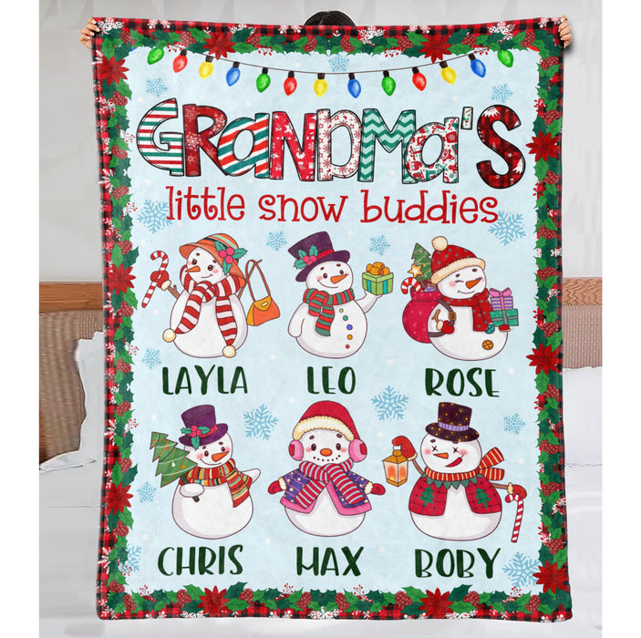 Personalized To My Grandmother Blanket From Grandkids Nana's Little Snow Buddies Snowmen Custom Name Gifts For Christmas