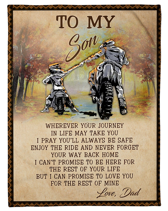 Personalized To My Son Blanket From Father Mother Custom Name Motocross Riding Partner Vintage Gifts For Christmas Xmas