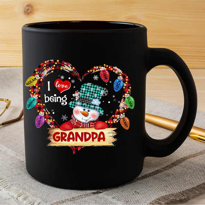 Personalized Coffee Mug Gifts For Grandpa I Love Being Nana Light Up Snowman Custom Grandkids Name Christmas Black Cup