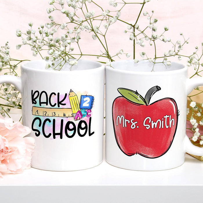 Personalized Ceramic Coffee Mug For Teacher School Stationary & Apple Print Custom Name 11 15oz Back To School Cup