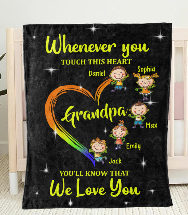 Personalized Blanket To My Grandpa From Grandkid Whenever You Touch This Heart Colorful Heart Print Custom Name