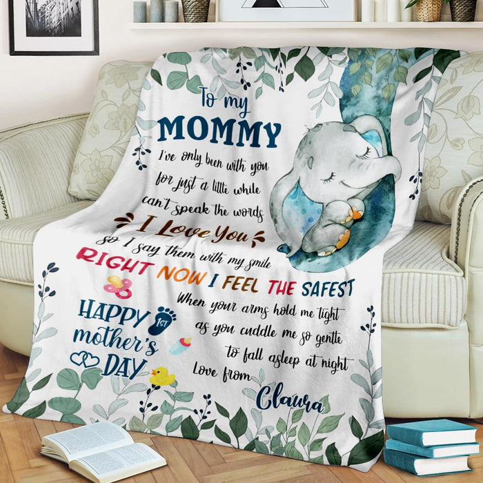 Personalized To My Mommy Blanket From Newborn Son Daughter Holding Elephant Printed Custom Name Happy 1st Mother'S Day