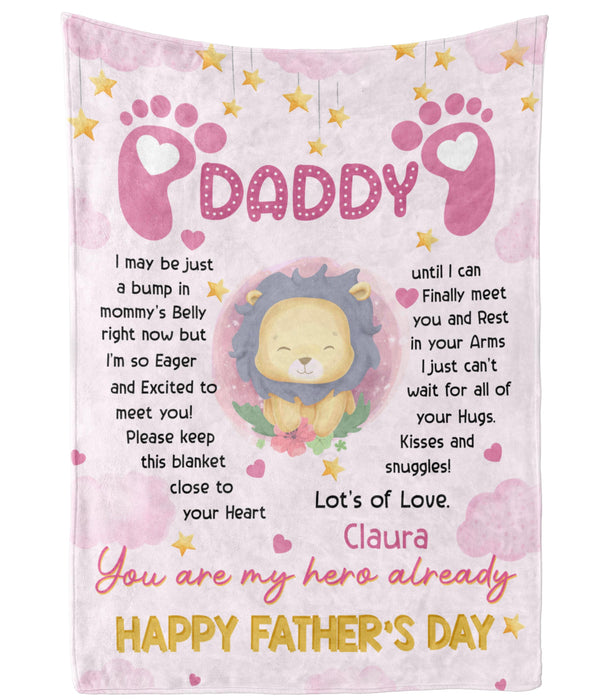 Personalized Fleece Sherpa Blanket From Baby Girl For Daddy To Be Cute Lion I Just Can't Wait For Fathers Day Ideas