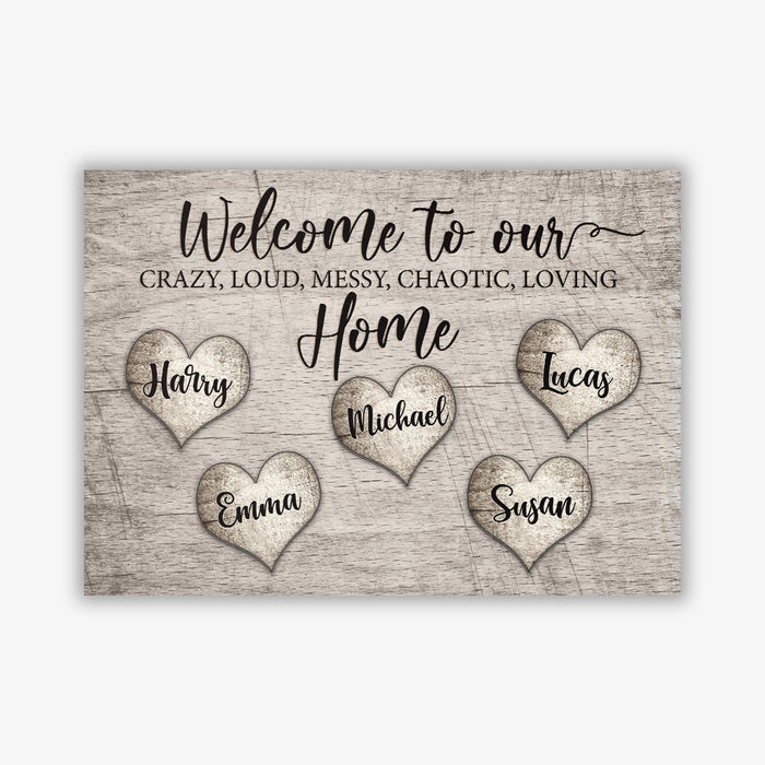 Personalized Wall Art Canvas For Family Welcome To Our Home Vintage Heart Design Poster Print Custom Multi Name
