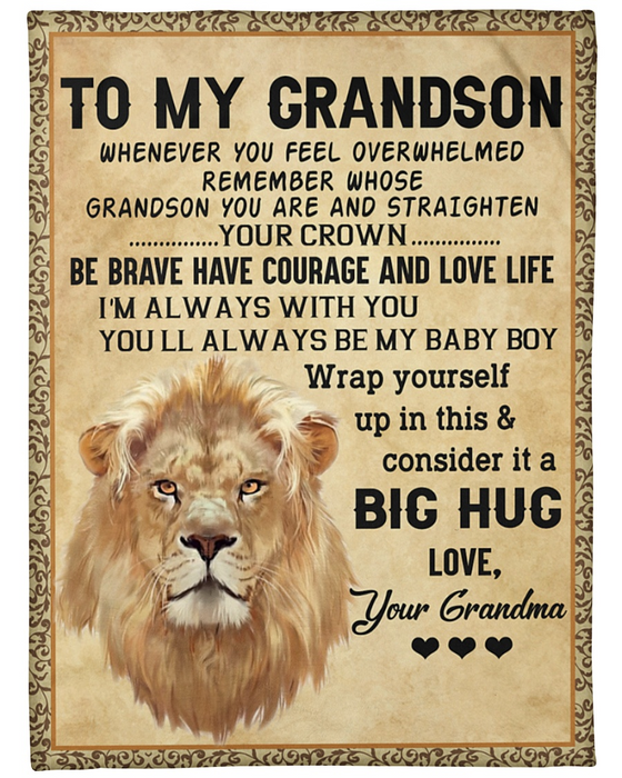 Personalized Vintage Blanket To My Grandson Lion Face Printed Fleece Blankets Custom Name