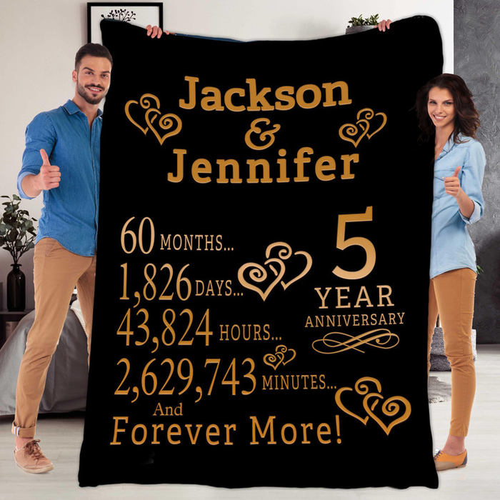 Personalized Anniversary Couple Blanket Heart & Infinity Symbol Printed Custom Name Year & Time