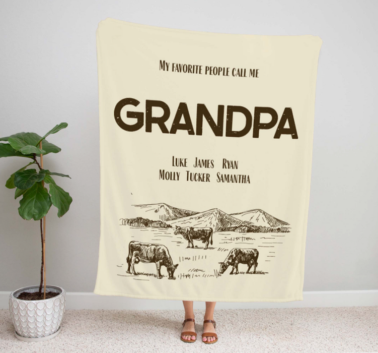 Personalized Blanket Gifts For Grandfather From Grandkids Farmer In Hills With Cow Vintage Custom Name For Christmas