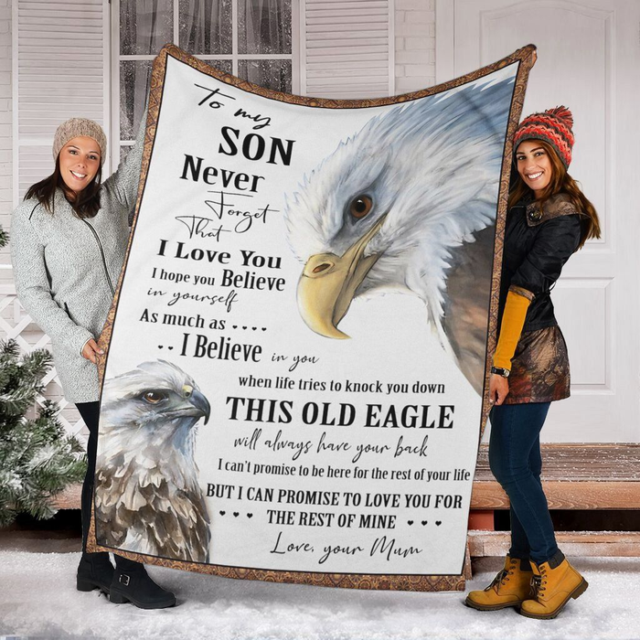 Personalized Sherpa Blanket To My Son From Mom This Old Eagle Will Always Have Your Back Custom Name Blankets