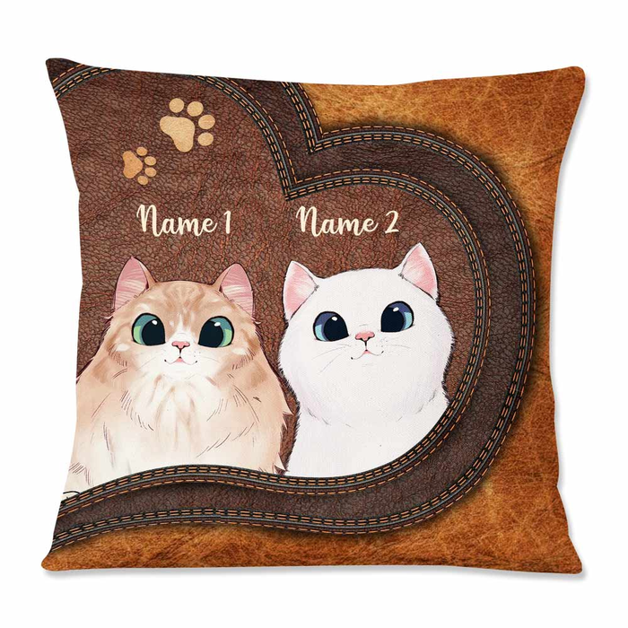 Personalized Square Pillow Gifts For Cat Owners Cute Cat With Pawprints Custom Name Sofa Cushion For Christmas