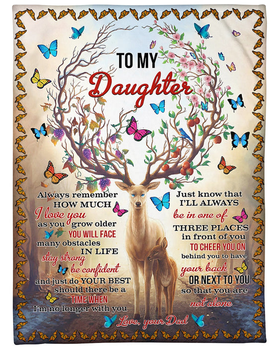 Personalized Blanket To My Daughter From Dad Be Confident Vintage Deer Print Butterfly Frame Custom Name