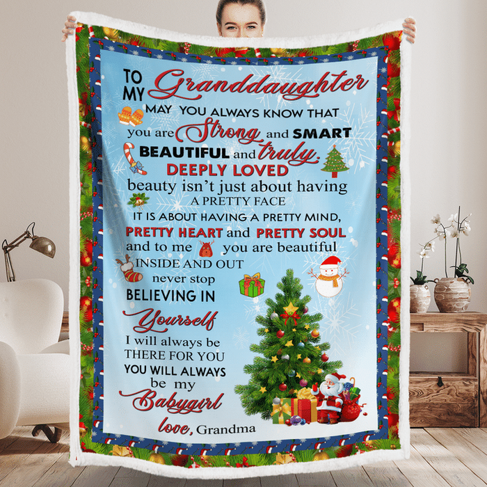 Personalized To My Granddaughter Blanket From Grandparents Santa Claus Pine Snowman Snowflakes Custom Name Xmas Gifts