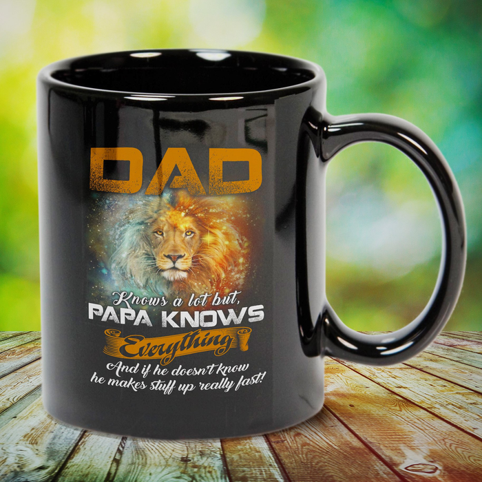Personalized Black Mug For Grandpa Dad Knows A Lot But Lion Printed Custom Name 11 15oz Funny Father's Day Cup