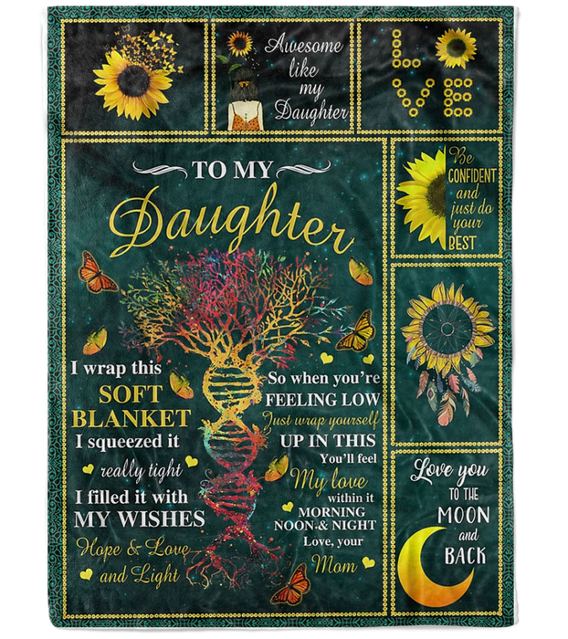 Personalized Fleece Blanket To My Daughter Print Novelty DNA Tree And Sunflower Butterfly Customized Blanket Gifts for Birthday Gift For Daughter