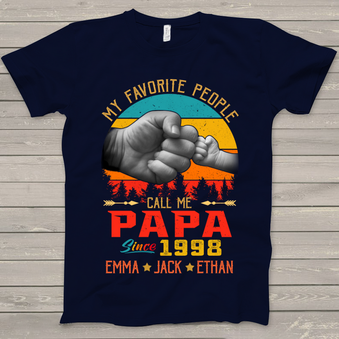 Personalized T-Shirt For Grandpa My Favorite People Call Me Papa Since Year Vintage Design Custom Grandkids Name