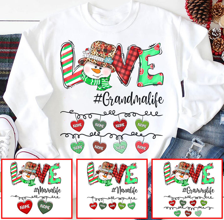 Personalized Sweatshirt Love Hashtag Grandma Life Cute Snowman & Heart Printed Custom Grandkids Name