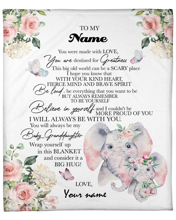Personalized Fleece Blanket For Grandma Print Funny Elephant Cute Sweet Message For Grandma Customized Blanket Gift For Birthday Thanksgiving Mother's Day