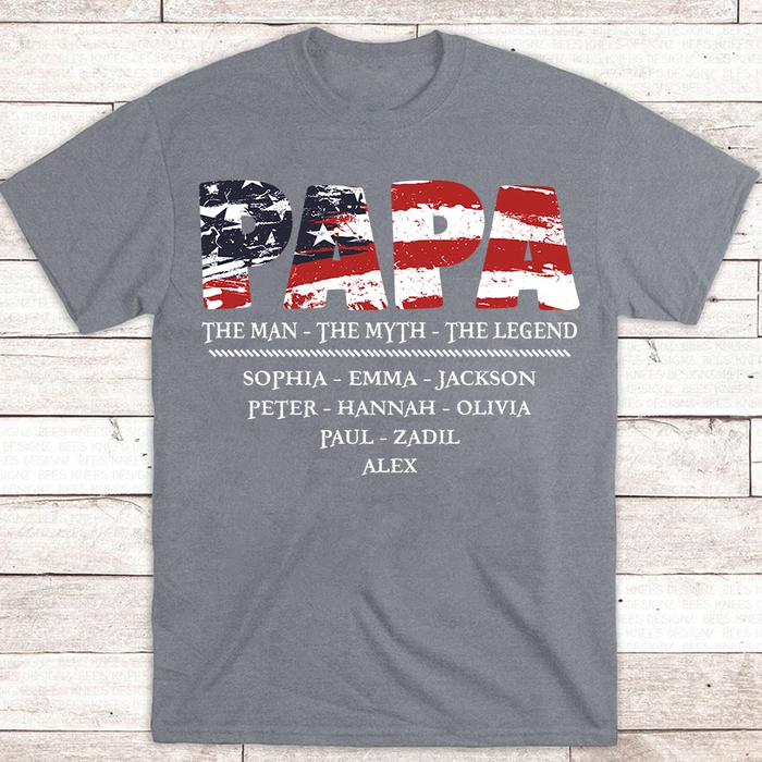 Personalized T-Shirt For Papa The Man The Myth The Legend T-Shirt Flag Custom Name Kids