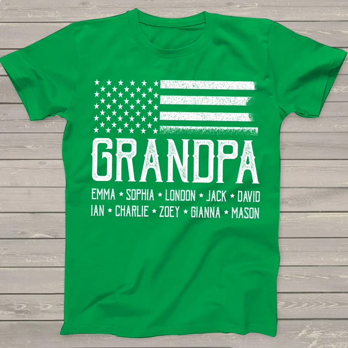 Personalized Shirt For Grandpa American Flag Custom Kids Name