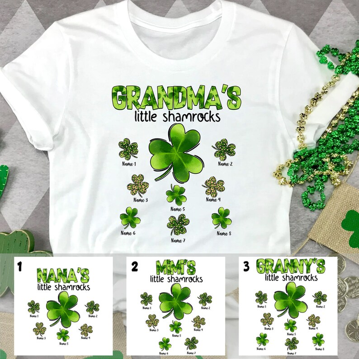 Personalized T-Shirt Grandma's Little Shamrock's Cute Green Shamrock Printed Custom Grandkids Name