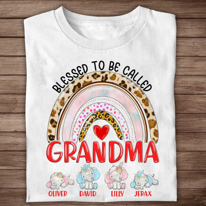 Personalized T-Shirt Happiness Is Being A Grandma Rainbow Printed Polka Dot & Leopard Style Custom Grandkids Name