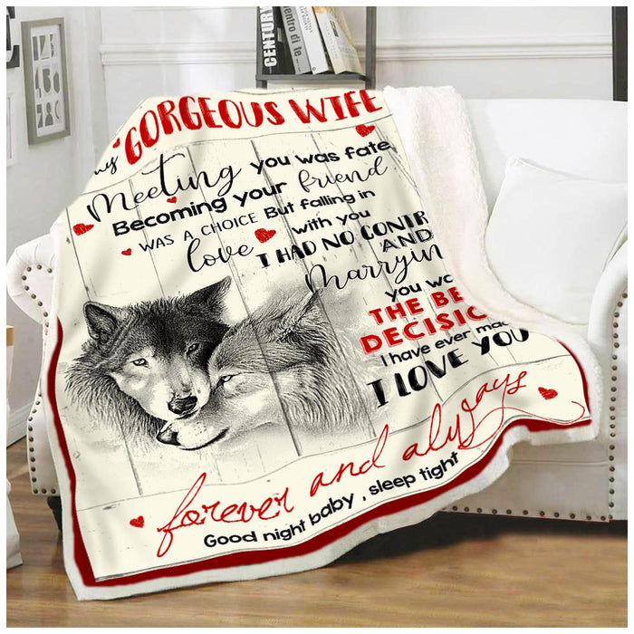 Personalized Blanket To My Gorgeous Wife Meeting You Was Fate Wolf Art Printed Blanket For Valentines Custom Name