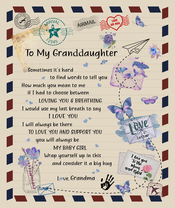 Personalized Air Mail Blanket To From Grandma Granddaughter Sometime It'S Hard To Find Words Butterfly & Flower Printed