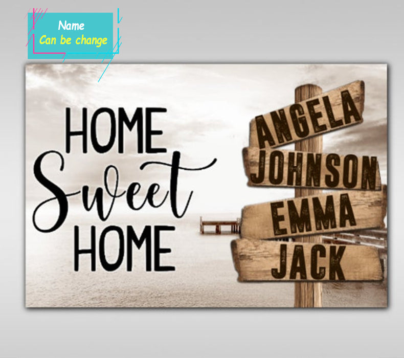 Personalized Multi Family Names Home Sweet Home Ocean Dock Canvas Horizontal Poster No Frame Full Size