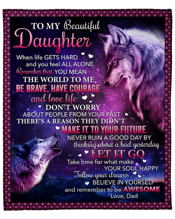 Personalized Daughter Fleece For Daughter Print Wolf Family Love Quotes For Daughter Customized Blanket Gifts For Birthday Graduation