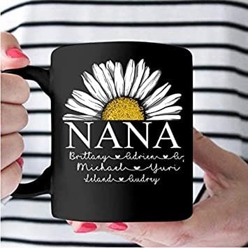 Personalized Nana Daisy Flower Mug Custom Kid Name Black Mugs Daisy Lovers Gifts for Grandma Mimi