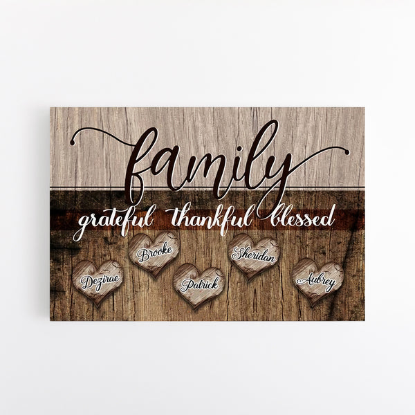 Personalized Multi Family Name Poster Canvas Vintage Family Grateful Thankful Blessed