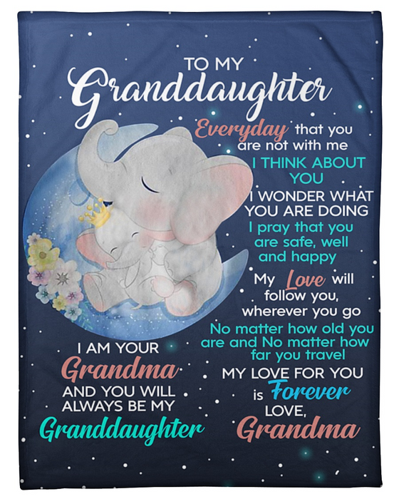 Personalized To My Granddaughter Blanket From Grandma Everyday That You Are Not With Me Cute Elephant Printed