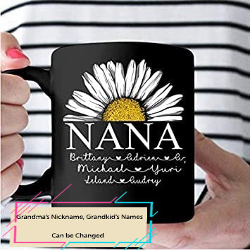 Personalized Nana Daisy Flower Mug Custom Kid Name Black Mugs Daisy Lovers Gifts for Grandma Mimi