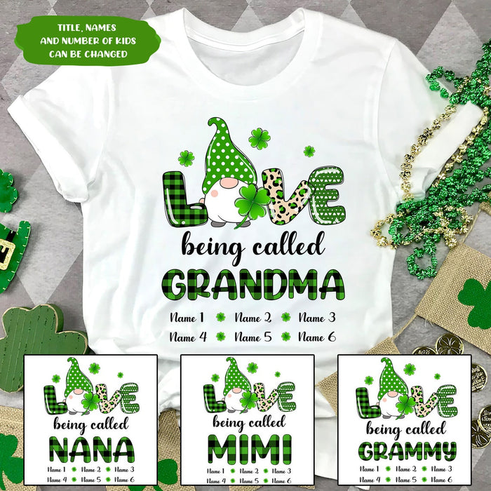 Personalized T-Shirt Love Being Called Grandma Cute Gnome Printed Plaid Leopard Design Custom Grandkids Name