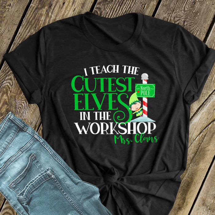 Personalized Christmas Teacher Shirt Cutest Elves In The Workshop Tshirt  christmas Holiday Shirt Ideas For Teachers