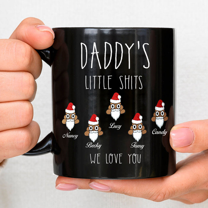 Personalized Christmas Coffee Mug Daddy's Little Shits Funny Shit With Santa Hat And Beard Printed Custom Kids Name