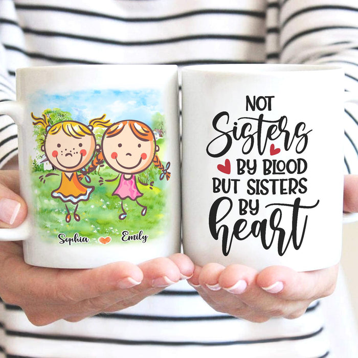 Personalized Ceramic Coffee Mug For Bestie BFF Sisters By Heart Cute Girls & Heart Print Custom Name 11 15oz Cup