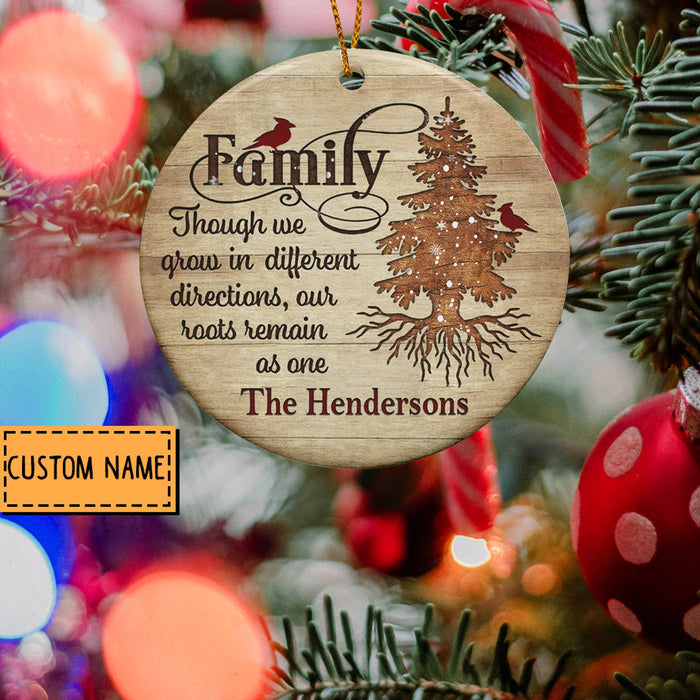 Personalized Christmas Tree Ornament For Family Red Cardinals Xmas Circle Ornamnet Custom Family Name