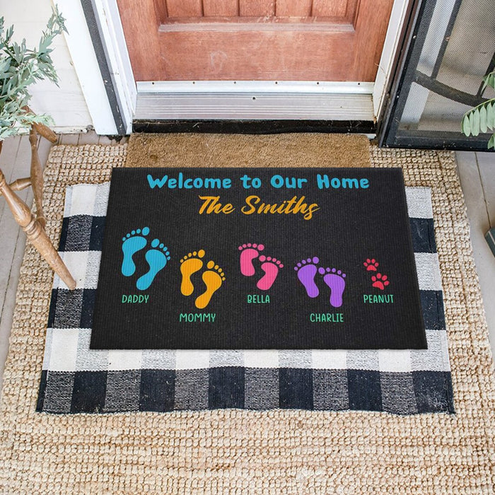 Personalized Doormat Welcome To Our Home Colorful Footprint And Dog Paw Custom Family Name And Member's Name