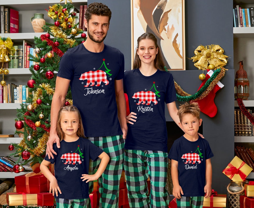 Personalized Matching Shirt For Family Print Cute Bear & Snowflake Printed Custom Name