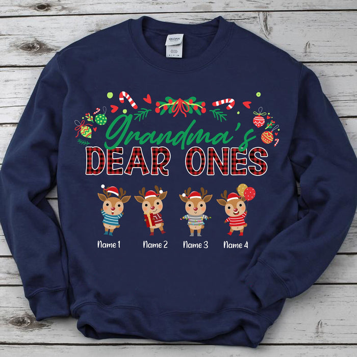 Personalized T-Shirt & Sweatshirt Grandma's Dear Ones Cute Deer Printed Custom Grandkids Name