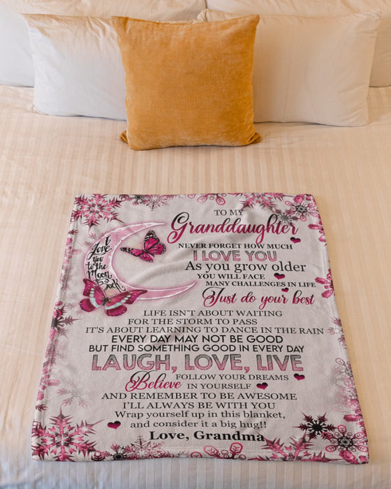 Personalized Blanket To Granddaughter From Grandma Never Forget How Much I Love You Print Moon Butterfly & Snowflake