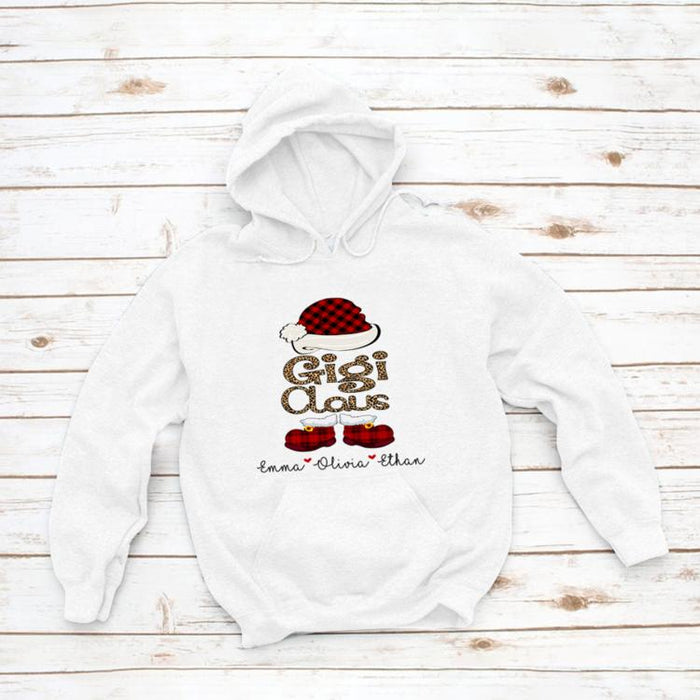 Personalized Sweatshirt & Hoodie For Grandma Gigi Claus Funny Santa Claus Shirt Custom Grandkids Name
