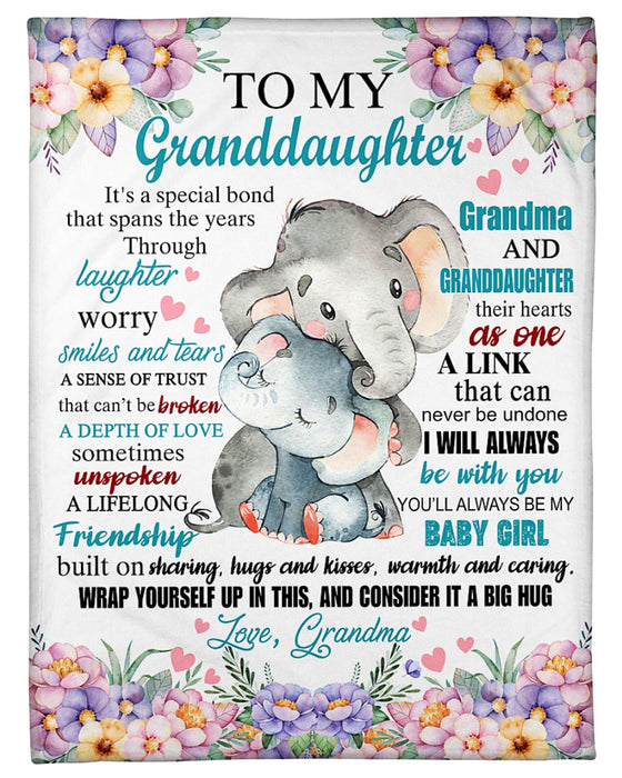 Personalized Blanket To My Granddaughter It'S A Special Bond That Spans The Year Cute Elephant And Flower Printed